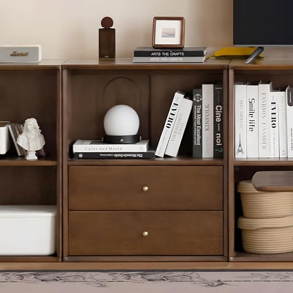 YESWOOD Modular Bookcase Storage Cubes, 100% Solid Rubberwood TV Stand Free Combination, Small Walnut Color Buffet Cabinet for Living Room Bedroom Study