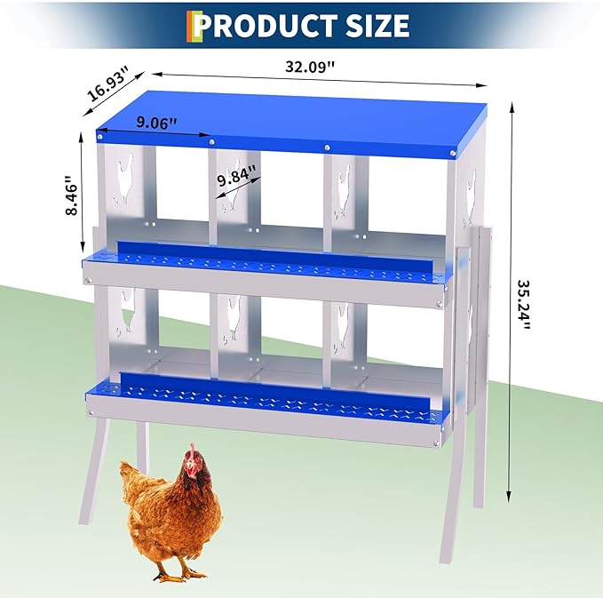 6 Compartment Chicken Nesting Box, Wall Mount Hen Laying Boxes with Legs & Removable Trays, 6-Hole Galvanized Steel Metal Hanging Poultry Nest for Backyard, Farms, and Chicken Coop, Egg Collection