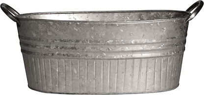 Headwind Decorative Planter - Oval Galvanized Tubs Planter with Handles – 24 Inch Lightweight Steel Indoor Oval Plant Pot with Drainage Holes – Large Galvanized Tub Flower Bucket – Outdoor Planter