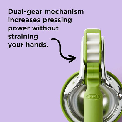 Chef'n FreshForce Lemon Squeezer Citrus Juicer, Manual Hand Press with Dual-Gear Power for Maximum Juice Extraction, Durable, Lime Green