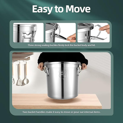 21L/5.55Gal Stainless Steel Airtight Canister Food Storage Canisters with Airtight Lid&Locking Clamp Rice Cereal Grain Canisters Container Bucket for Rice Milk Jug Coffee Bean Cookies Storage