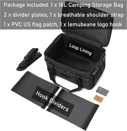 Tactical Camping Storage Bag 18L Tactical Utility Tote Bag Camping Cookware Organizer Trunk Organizer (Black)