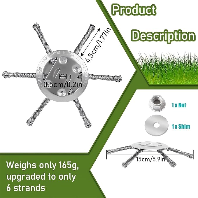 6 Inch Steel Wire Rotary Heavy Duty Weed Brush Cutter Wheel Grass String Trimmer Blades Head Universal Metal Wire Weed Eater Trimming Head Replacement Weed Wacker Weedeater Attachments (3 heads - 7in)