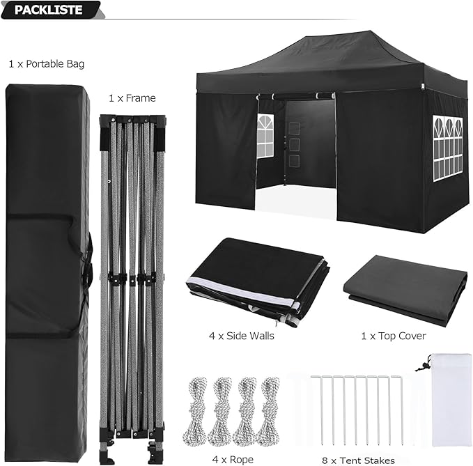COBIZI 10x15 Pop up Canopy Tent 10x15 Canopy with 4 Sidewalls Waterproof Heavy Duty Commercial Canopy Tent for Parties Outdoor Tent Garden Gazebo Tent, Carry Bag(10x15ft, Black)
