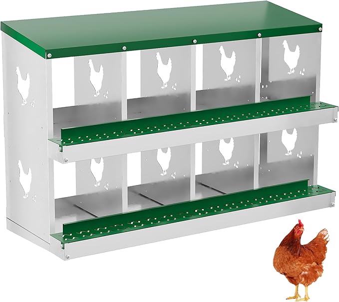 Chicken Nesting Box,8 Compartments Galvanized Steel Metal Chicken Laying Box with Roll Out Egg Collection,Wall Mount Chicken Nesting Boxes,Easy Egg Collection, Hen Roosting Boxes