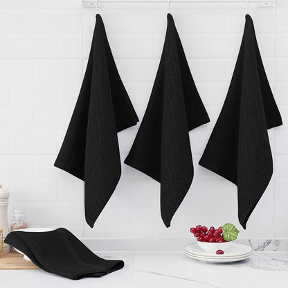 Homaxy 100% Cotton Oversized Waffle Weave Kitchen Towels, 5-Pack, Black | 20 x 28 Inches, Ultra Soft Absorbent Dish Towels, Quick Drying Large Cleaning Towels