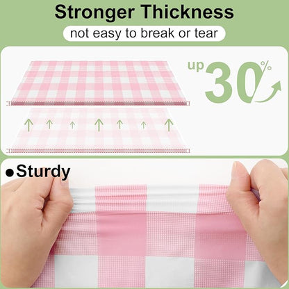 4 Packs Buffalo Disposable Table Cloth, 54 x 108 Inch Waterproof Plastic Tablecloth, Rectangle Pink and White Checkered Table Covers for Picnic, Birthday, Party, Back to School