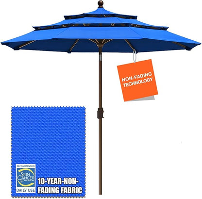 EliteShade USA 10-Year-Non-Fading 9Ft 3 Tiers Market Umbrella Patio Umbrella Outdoor Table Umbrella with Ventilation, Royal Blue