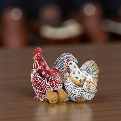 Chicken Family Decorative Sculpture, Indoor/Outdoor Outdoor Garden Statue,Rooster, Hen, Chick Garden Sculpture,Rustic Hen Outdoor Statue