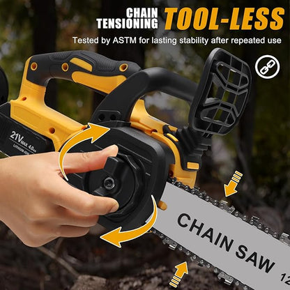 Chainsaw Cordless, 12 Inch Electric Chain Saw, Handheld Brushless Chainsaws with Tool-free Chain Tension & Auto Lubrication, 4000mah*2 Battery (12 Inch Chainsaw)