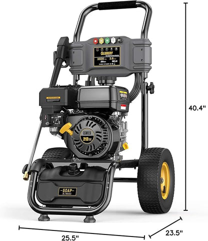 BLUBERY 3500 PSI Gas Pressure Washer, 2.6 GPM Heavy Duty High Power Washer, 30Ft Pressure Hose&Soap Tank,5 Pressure Nozzles,Black