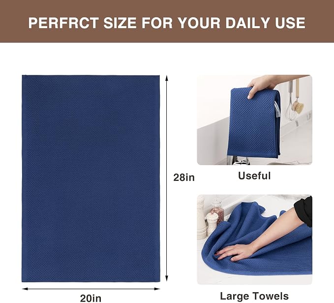 Homaxy 100% Cotton Oversized Waffle Weave Kitchen Towels, 5-Pack, Navy Blue | 20 x 28 Inches, Ultra Soft Absorbent Dish Towels, Quick Drying Large Cleaning Towels