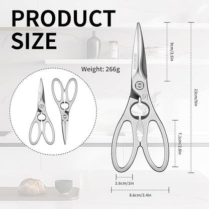 Kitchen Scissors Heavy Duty Ultra Sharp Multi-Purpose Kitchen Shears Stainless Steel Micro-Serrated Detachable Food Scissors for Chicken Poultry Meat Fish Herbs with Non-Slip Safe Grip