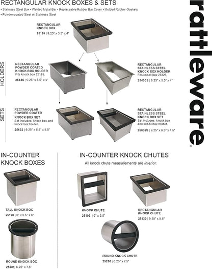 Rattleware Open Bottom Stainless Steel Knock Box Chute with Rubber Bar