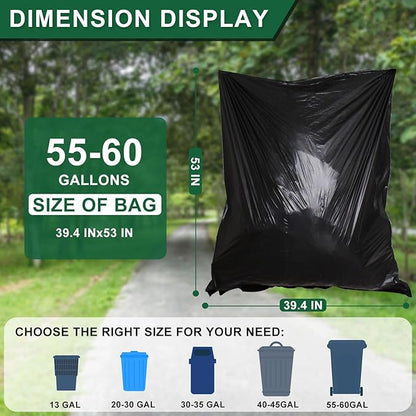 55-60 Gallon Black Trash Bags 120 Count - 40''x53'' Extra Large 50+ Gallon Garbage Bags,Unscented Strong Huge Can Liners for Construction Industrial Yard Outdoor Commercial