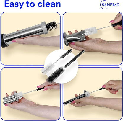 SANEMO Large Capacity Jerky Gun for Ground Meat - Easy to Use/Clean 1.5 LB Sausage Gun & Beef Jerky Maker Kit with 5 Stainless Steel Nozzles, 2 Cleaning Brushes, and 1 Mesh Bag for Easy Carrying.