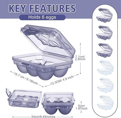 6 Pieces 6 Grid Egg Carton Camping Plastic Portable Egg Box Container for Refrigerator Storage Crisper Holder Carriage Tray(Blue＆transparent)