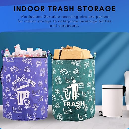 1 Pcs 30 Gallon Collapsible Trash Can Portable Waterproof Reusable with Zippered Lid for RV's, Camping, Recycling, Yard Waste, Leaf Bag, Children Toy Bin (Trash)