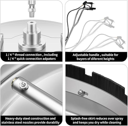 20" Pressure Washer Surface Cleaner with 5 Nozzles Water Broom - Stainless Steel Surface Cleaner for Pressure Washer Attachment for Concrete, Patio, Sidewalk, Deck and Driveways, 4000 PSI
