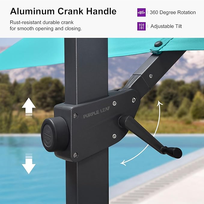 PURPLE LEAF 9' × 11.5' Patio Cantilever Umbrella with Base Outdoor Rectangle Adjustable Offset Umbrellas with 360-degree Rotation and 8 Heavy Duty Metal Ribs for Garden Deck Pool Turquoise Blue