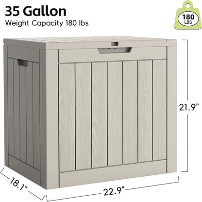Outdoor Storage Box, 35 Gallon Deck Box Waterproof, Resin Patio Storage Bin for Package Delivery, Patio Furniture Cushion, Garden Tools, Pool Accessories, Weatherproof, Grey