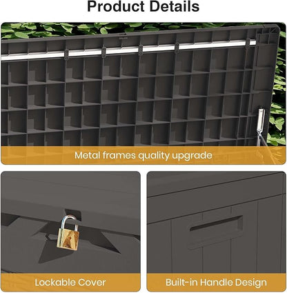 Patiolife 100 Gallon Resin Deck Box, Large Outdoor Storage Box for Garden Tools, Pool Supplies, Waterproof and Lockable, Black