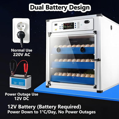 Poultry Pigeon & Game Bird Egg Incubators with Auto Turn & Smart Temp/Humidity Control & Egg Candler Poultry Hatcher Machine for Hatching Eggs Adjustable Rollers for Any Egg Size 340eggs