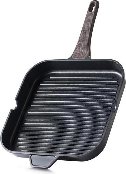 SENSARTE Nonstick Grill Pan for Stove Tops, Versatile Griddle with Pour Spouts, Square Big Cooking Surface, Durable Skillet Indoor & Outdoor Grilling. PFOA Free,12Inch