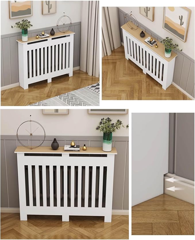 Modern Radiator Covers Wall Heater Cover Cabinet Shelf Bathroom Floor Radiator Shelve, Hide Cluttered Pipes/Easy to Install, Suitable for Household Living Room, White(39.4" Lx31.5 Hx9.8 W)