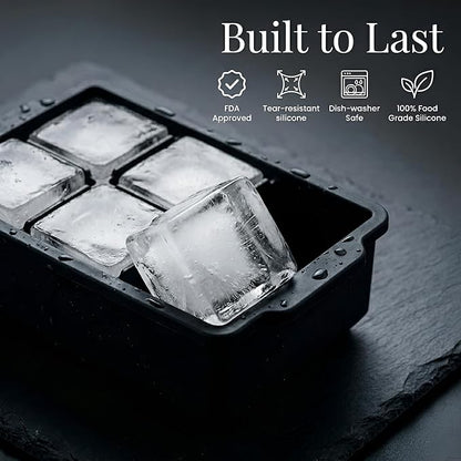 KitchFort® Large Silicone Ice Cube Tray (3-Pack) - 2" Big Ice Mold with Lid | Easy Release, Cocktail, Whiskey Ice Cubes Mold - Food Grade - Ice Cube Trays for Freezer - Stackable Silicone Ice Tray