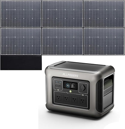 ALLPOWERS R1500 LITE 1600W/1056Wh & 3500+ Cycle LiFePO4 Battery with 4xAC Outlets, 650W MPPT, and UPS <15ms for Home, RV, Outdoor. (R1500 LITE+SP039-600W)