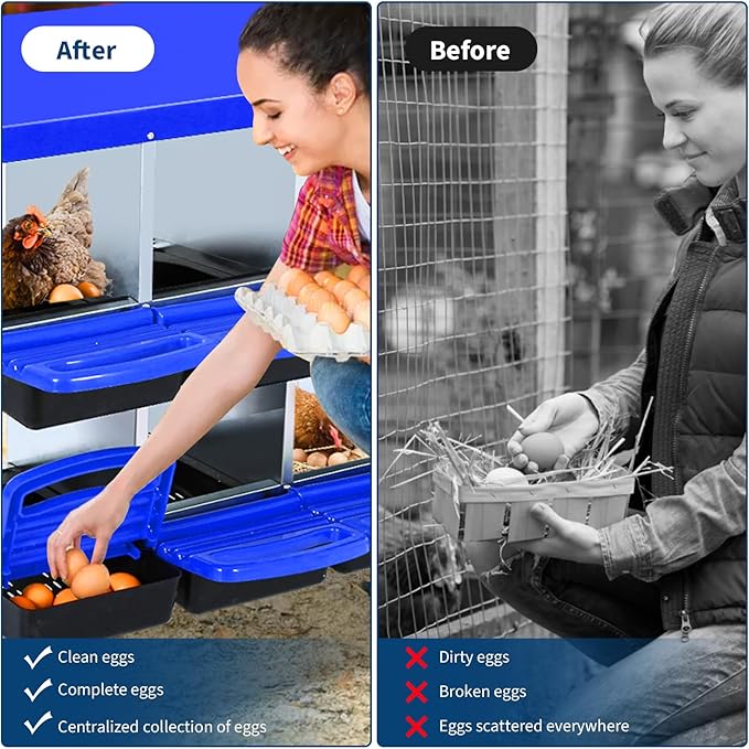 Chicken Nesting Box, 8 Compartment Roll Away Egg Laying Box for Hens, Wall Mounted & Freestanding (2 Modes of Use), Easy Egg Collection, Cleanable Pull Out Nesting Box, Blu, WL