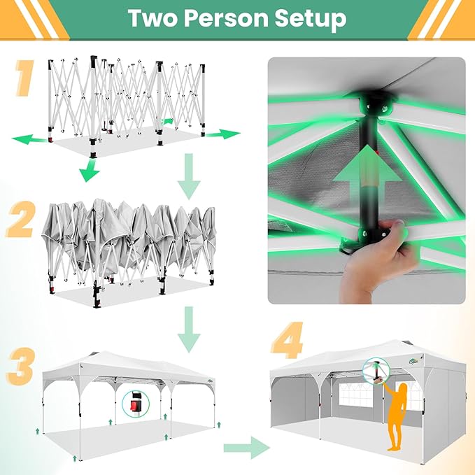 COBIZI 10x20 Pop Up Canopy Tent with 4 Sidewalls, Instant One-Push Setup, Commercial Canopy with Air Vent & Reflective Strip, UPF 50+ Waterproof Party Tent with Sandbags & Stakes for Events (White)