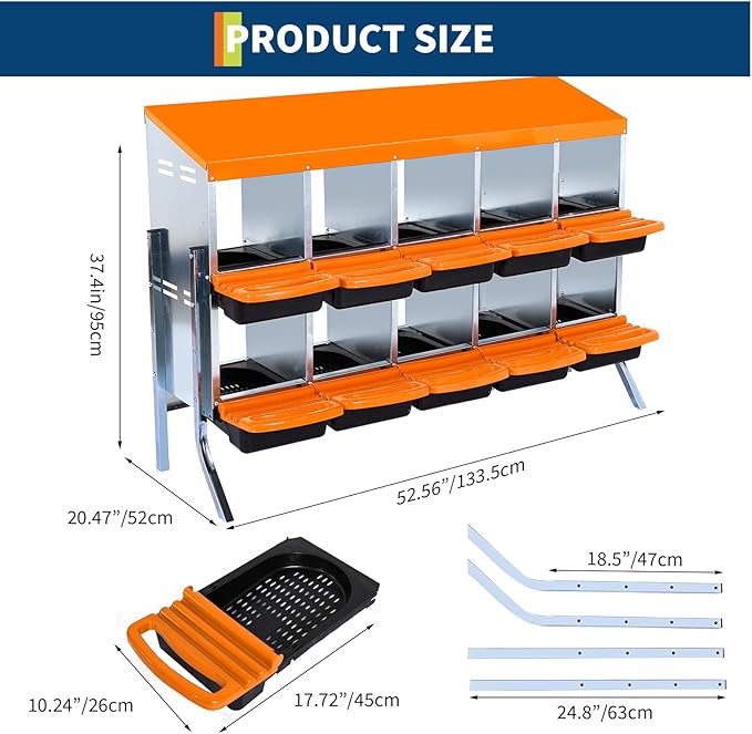 Chicken Nesting Boxes,Roll Away Eggs Laying Boxes,Large Bedding for Hens Birds Duck Coop Poultry Habitat Supplies,6/8/10 Compartments,Legs/No Leg,Cleanable Pull Out Hen Roosting Boxes