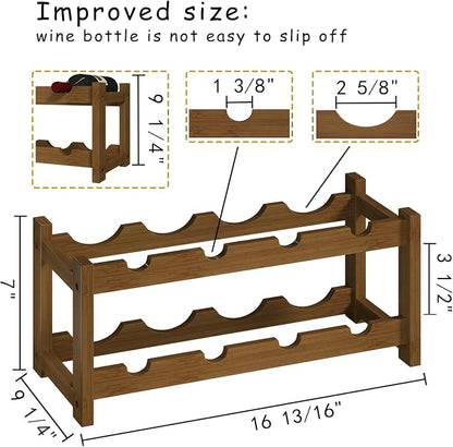 BAMEOS Bamboo Wine Rack, 2 Tier Wine Racks Countertop Storage, Wine Bottle Holder Wine Rack freestanding Floor for Kitchen, Bar, Pantry, Wine Cellar, Basement,Study，Maroon (16.85 L x 9.25W x 7H)