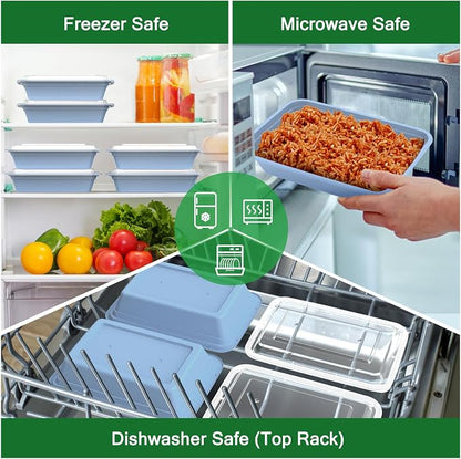 50 Pack (100-Piece) 32 oz Meal Prep Containers with Easy Open Lids, Blue | Sturdy Leakproof & Food Safe, Microwave, Freezer, Dishwasher Safe Prep Containers, To Go Take Out Plastic Food Storage