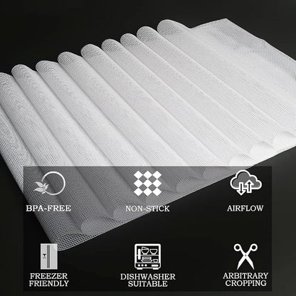 Silicone Dehydrator Tray Liner: for Cosori Magic Mill Ivation 12"x13" 10-PK | BPA-Free Mesh Non-stick Liners Help Stop Dried Food From Sticking, Lift Food Intact, and Cut Cleanup Time - Dishwasher Safe