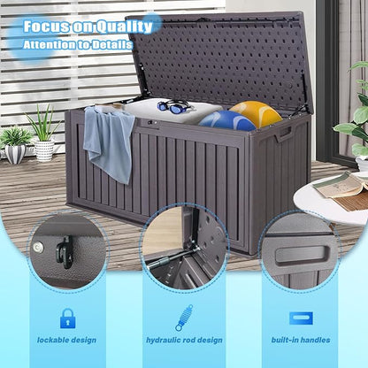 100 Gallon Waterproof Outdoor Storage Box, Outside Resin Deck Box for Patio Cushions, Garden Tools and Pool Supplies
