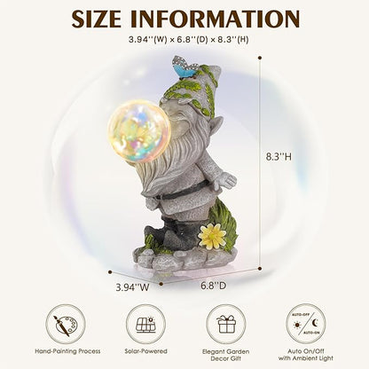MININOVA Cute Solar Decor Statues Outdoor Standing Gnome Blowing Bubble Beautiful Garden Decorations for Patio Lawn Porch Housewarming Birthday Gift