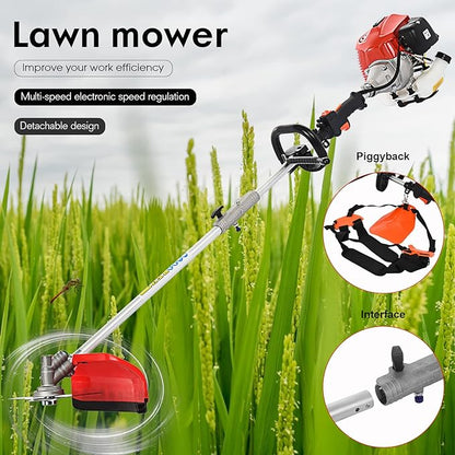 String Trimmer Cordless,5 in 1(Included Brush Cutter, Pruner, Strimmer, Hedge Trimmer and Extension Pole),Petrol Weed Wacker,2 Stroke Red