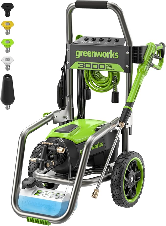 Greenworks Pro Brushless 3000 PSI (CSA Certified) 2.0 GPM Max / 1.1 GPM Electric Pressure Washer (Foldable Handles, Rugged Steel Frame, 25 FT Hose, 35 FT GFCI Power Cord)