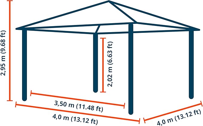 TOOLPORT Hardtop Gazebo 13x13 ft with Polycarbonate Roof - Wood-Like Finish - 4 Side Panels in Champagne