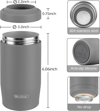 Morefeel 4-in-1 Insulated Can Cooler for 12 oz Cans & Bottles | 304 Stainless Steel Can Holder Fits 12 Oz Slim Cans, Standard Cans, Beer Bottles & Works as A Open Cup; Dishwasher Safe