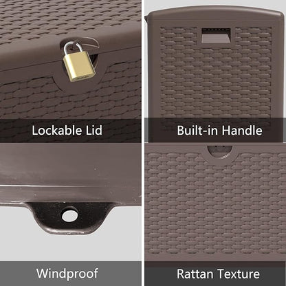 80 Gallon Pro Resin Deck Box, Waterproof Outdoor Storage Bin for Patio, Poolside, and Garden, Lockable & UV-Resistant,Brown