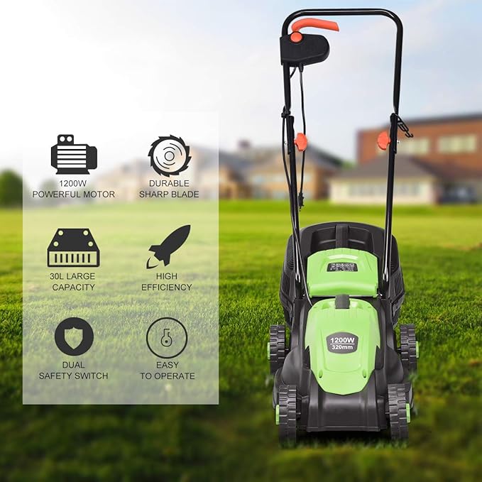 Goplus Lawn Mower, 13 Inch 2-in-1 Electric Lawn Mower with Grass Collection Bag, Folding Handle, Adjustable Cutting Height, Corded Push Lawn Mowers for Garden Yard, 12 Amp (Green)