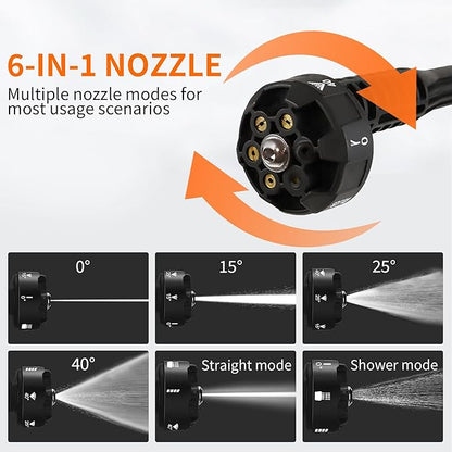 Cordless Pressure Washer,1200PSI Portable Power Washer with 4Ah Battery&Charger,6-in-1 Nozzle,5 Meter Hose,Handheld High-Pressure Car Washer for Cars/Yard/Home/Floor (Orange)