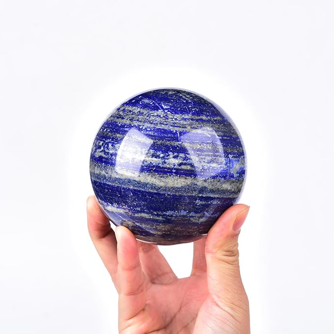 JIC Gem Large Blues Crystal Sphere with Stand Lapis Lazuli Quartz Crystal Ball Sphere Gemstone Decorative Ball for Home Decor Altar Reiki Crystal Gift 80-90mm
