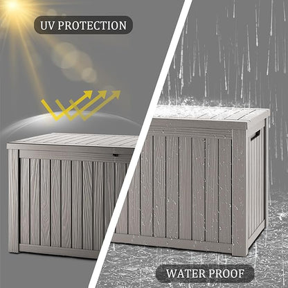 270 Gallon Waterproof Deck Box, Lockable Resin Storage Box for Patio Furniture Cushions Garden Tools and Outdoor Delivery Storage, Coffee