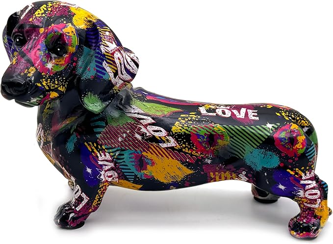 FUNSXBUG Colorful Dachshund Dog Statue Art Figurines Sculpture Collectibles Home Office Desktop Decor Outdoor Garden Display Decoration (Dachshund Dog 4)