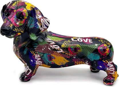 FUNSXBUG Colorful Dachshund Dog Statue Art Figurines Sculpture Collectibles Home Office Desktop Decor Outdoor Garden Display Decoration (Dachshund Dog 4)